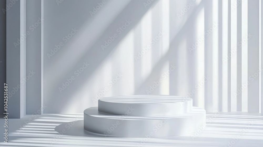 Aufkleber elegant abstract white podium illuminated by sunlight casting shadows with a striped perspective on 