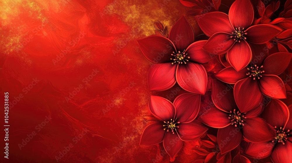 Poster red fractal artwork featuring fantasy flowers designed with a space for custom text insertion set ag