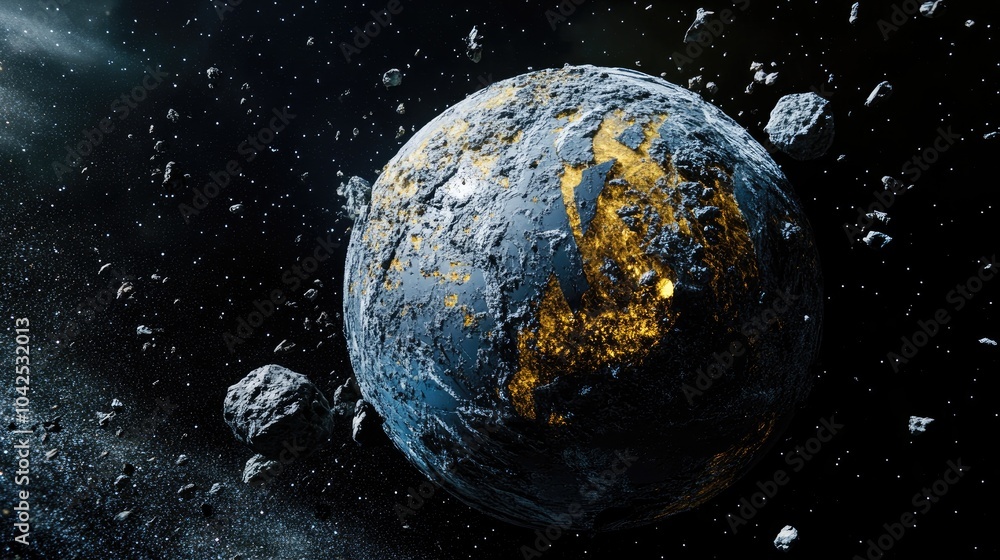 Wall mural 3d cartoon rendering of planet earth in a dead state viewed from outer space