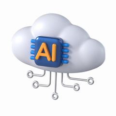 Cloud AI 3D Icon Artificial Intelligence  Model with Transparent Background