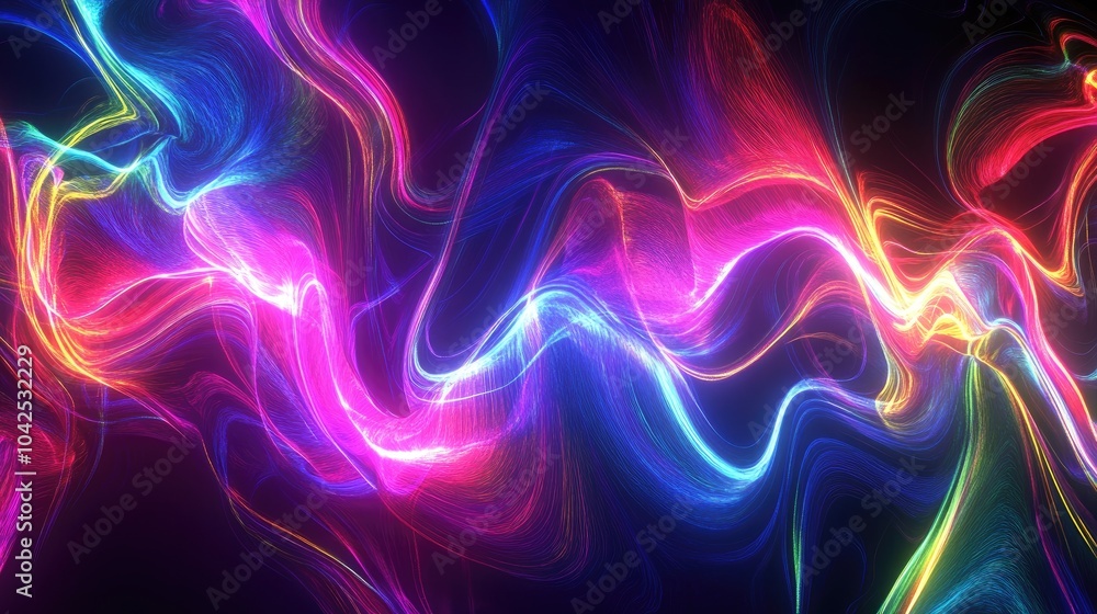 Poster 3d rendering of an abstract psychedelic background featuring glowing lines neon lights and vibrant u