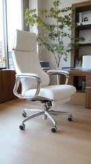Elegant white office chair in modern workspace a perfect blend of comfort and style