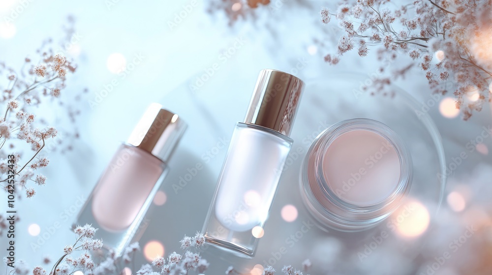 Aufkleber elegant bokeh background for showcasing cosmetic products 3d rendering from a top perspective