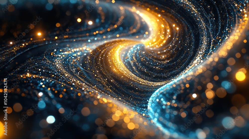 Poster glittering abstract texture featuring golden and blue particles fantasy inspired fractal design crea