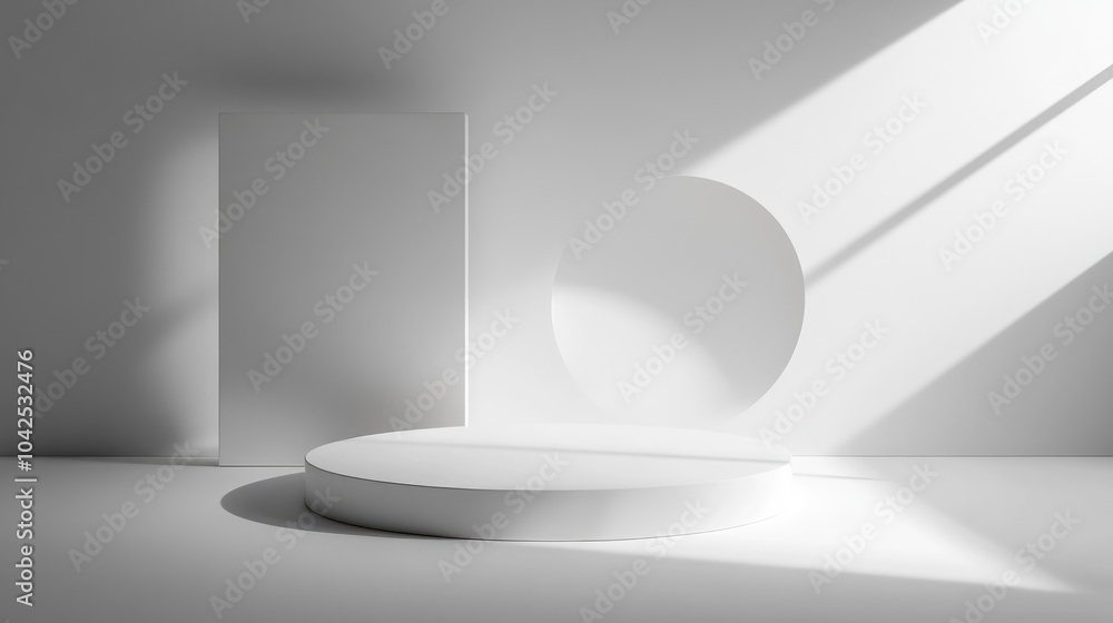 Poster 3d rendering of a podium mockup for product display featuring an abstract minimal concept with a geo