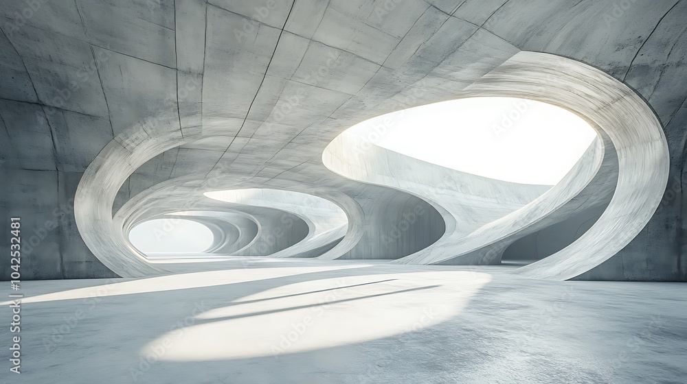 Poster abstract concrete architecture with curved walls