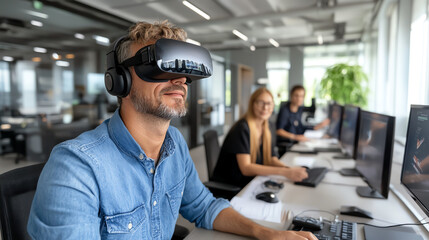 Fototapeta premium Exploring the future of work virtual reality in the modern office environment