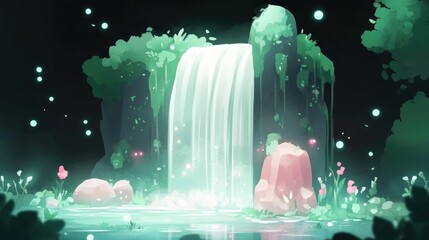 Rock Formation by a Waterfall Geological Characteristics and Surface of Stone in Nature The Shape of the Stone and Water Flow Dynamics
