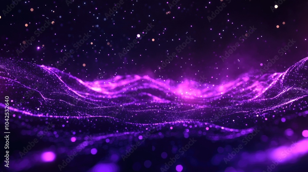 Poster abstract ultraviolet landscape with a purple cyberspace grid against a dark background featuring a h