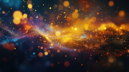 Abstract background featuring dynamic dust particles illuminated with glare and varying colors creating a vibrant 3D effect