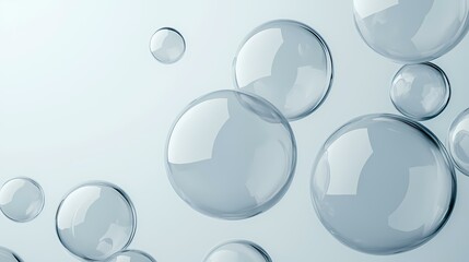 A light blue background with several transparent spheres of varying sizes.