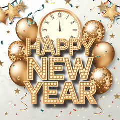 Happy New Year Illustration, isolated on white background 

