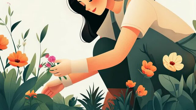A woman tending to vibrant flowers in a garden