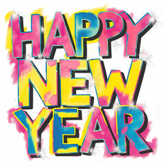 Fototapeta premium Colorful Happy New Year Calligraphy Illustration, isolated on white background 