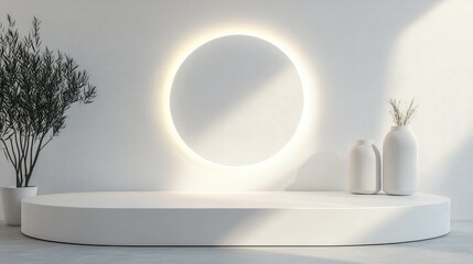 Futuristic Cylinder Shaped Product Display Podium 3D Rendering