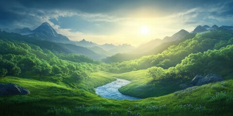 Fototapeta premium Natural scenery displaying the beauty of the outdoors, Scenic outdoor beauty