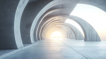 Concrete Arches Leading to a Bright Light