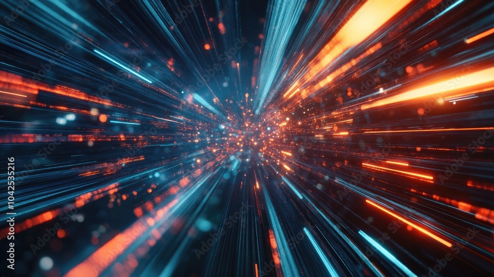Poster abstract technology background featuring glowing high speed light effects and dynamic motion lines