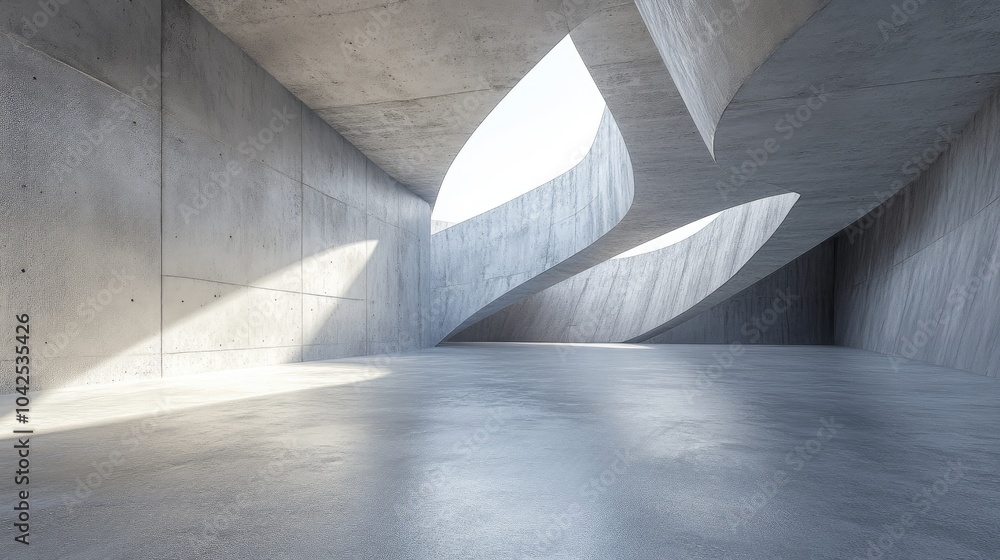 Poster futuristic 3d rendering of abstract architecture featuring an empty concrete floor designed for vehi