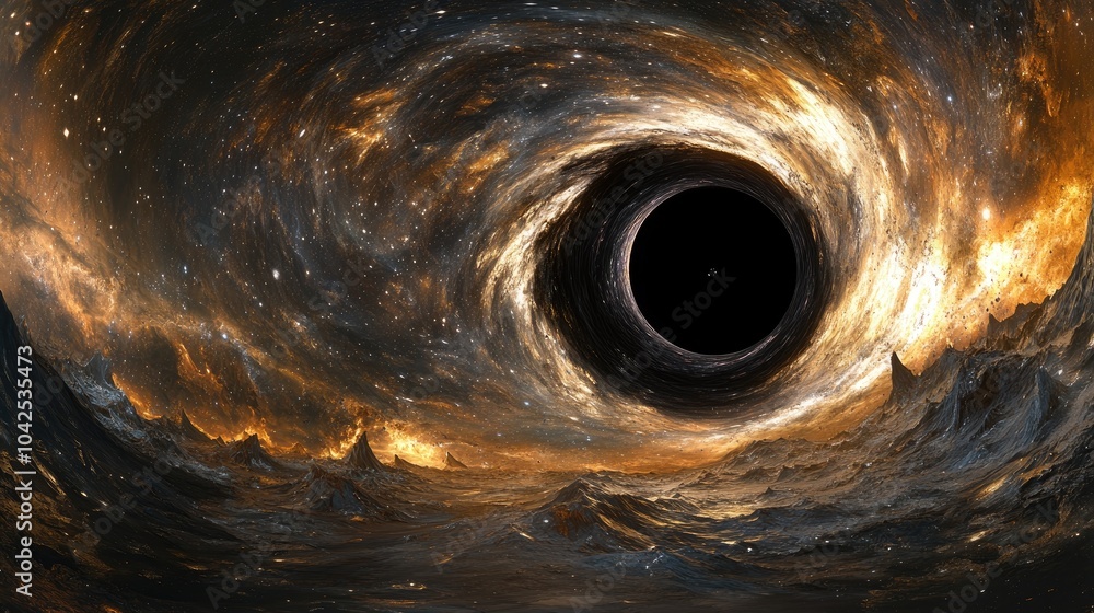 Poster 360 degree massive black hole panorama in 3d cartoon rendering featuring equirectangular projection 