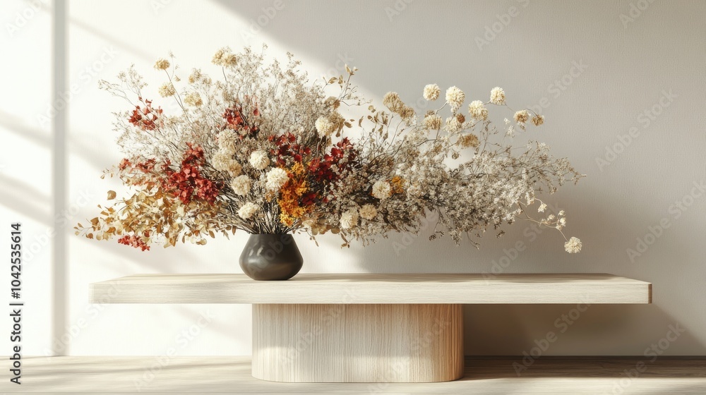 Aufkleber 3d rendering of dried flowers displayed on a table
