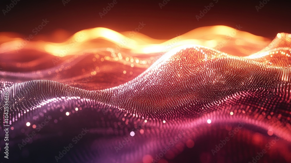 Poster Futuristic digital backdrop featuring a dynamic wave of luminous points ideal for presentation design and 3D rendering