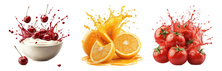 PNG Fresh Fruits and Yogurt with Splash Effects isolated on transparent background