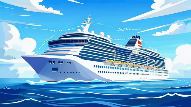 Cartoon A large cruise ship crossing the open sea
