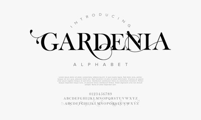 Gardenia typography beauty fashion elegant minimalist serif italic fonts decorative wedding vintage retro logos. Minimal luxury font alphabet logo. Vector illustration