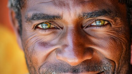 Close-up Portrait of a Man with Green Eyes and Wrinkled Skin