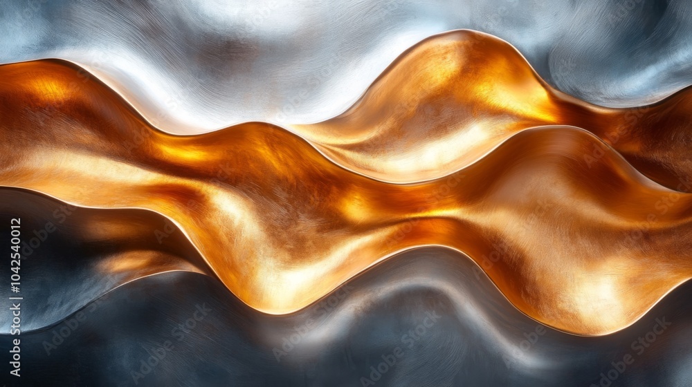 Aufkleber Curving waves of gold and silver intertwine, creating a captivating abstract representation of fluidity and movement in design. The interplay of light adds depth to the composition.