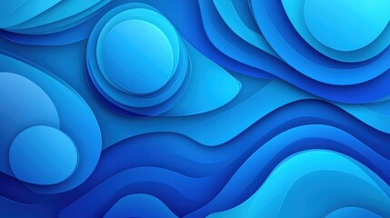 Abstract blue paper cut background with wavy layers and circles.
