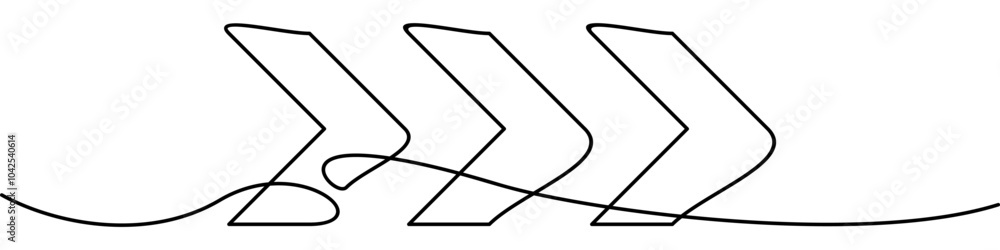 Poster continuous line drawing of chevron alignment right curve symbol. abstract line art illustration