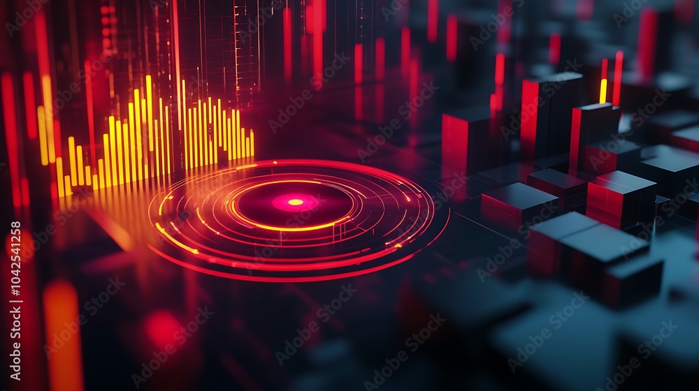 Poster abstract digital interface with glowing lines and a central circle