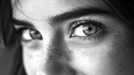 Naklejka premium A Close-Up Black and White Portrait of a Woman's Eye