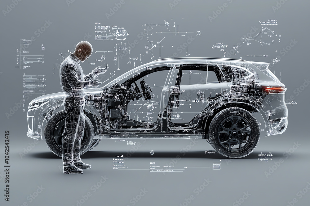 Poster exploring the future of automotive technology a glimpse into the intersection of innovation and desi