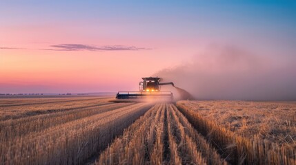 Fototapeta premium Combine Harvester at Sunset