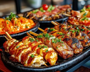 Tapas and small plates, vibrant colors, delicious dishes, close-up, inviting