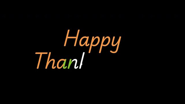 Happy Thanksgiving Day Text Animation with Illustration Pie, Hat and Leaf Black Background