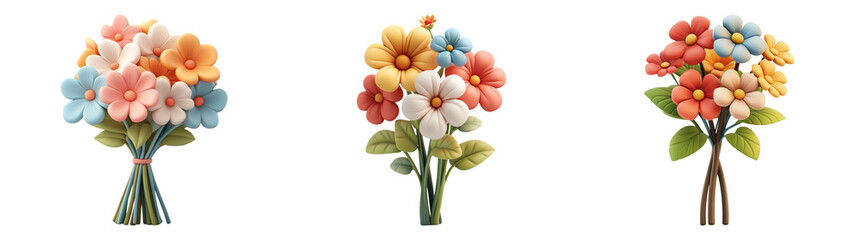 Obraz premium Colorful flower bouquets with mixed blooms isolated on transparent PNG background perfect for wedding or floral design projects
