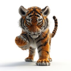 Obraz premium Realistic 3D Cartoon Tiger Character in Action Pose