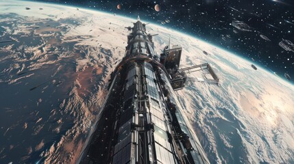 Fototapeta premium Spaceship Orbiting Earth