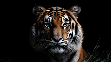 Fototapeta premium Tiger Close-Up: A Majestic Portrait in Black and White