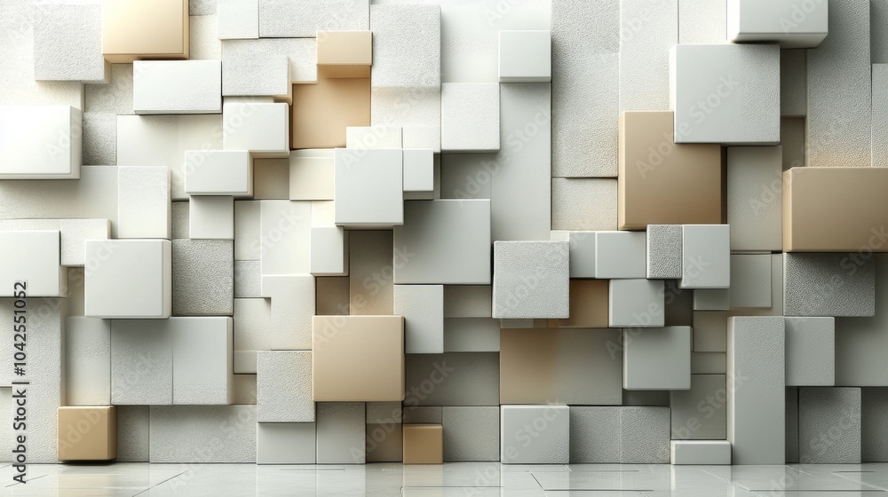Aufkleber a modern interior showcases a textured wall composed of interlocking cubes in shades of white and be