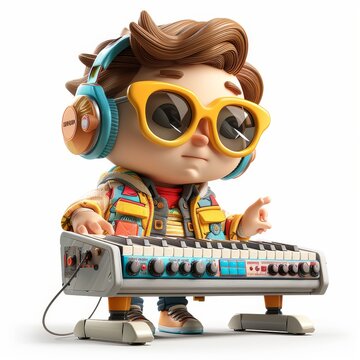 Cartoon Character Playing 3D Electone Keyboard