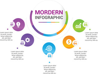 Circular Layout Diagram Infographic with 5 Steps, business Data Visualization and Presentation Template