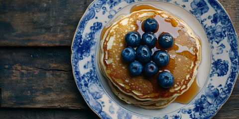 Panquecas com xarope de bordo e mirtilos