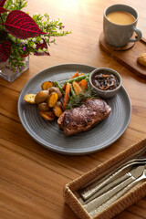 Beef Steak with grilled potatoes and veggies