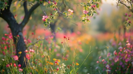 Blooming Orchard in Sunlight