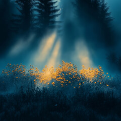 sunset in the forest